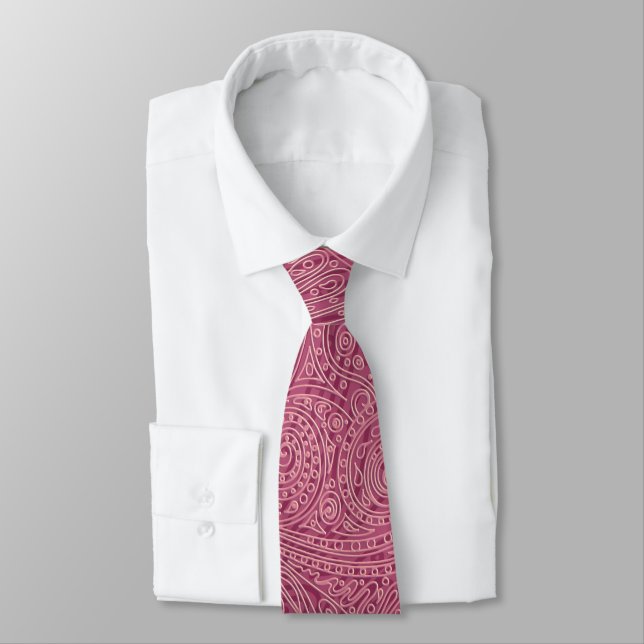 Pink Rose Gold Openwork Spiral Pattern Neck Tie (Tied)