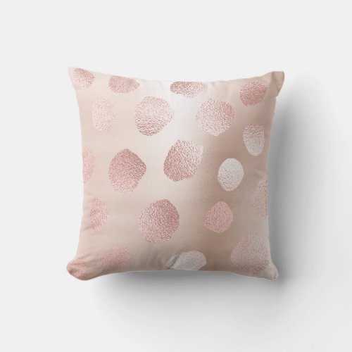 Pink Rose Gold Painted Metallic Polka Dots Fancy Throw Pillow