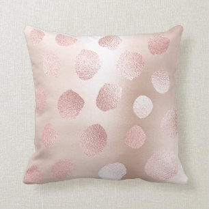Pink Rose Gold Painted Metallic Polka Dots Fancy Throw Pillow