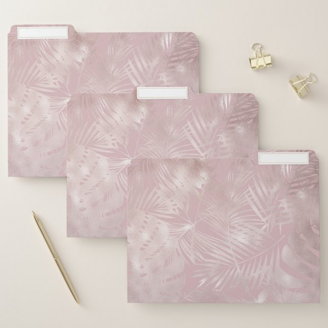 Pink Rose Gold Palms Luxury Shiny Tropical Glam File Folder (Set)
