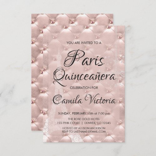 Pink Rose Gold Paris Quinceaera Celebration Invitation
