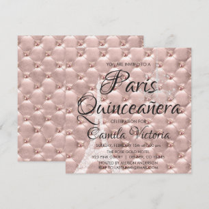 Pink Rose Gold Paris Quinceañera Celebration Invitation