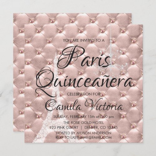 Pink Rose Gold Paris Quinceaera Celebration Invitation