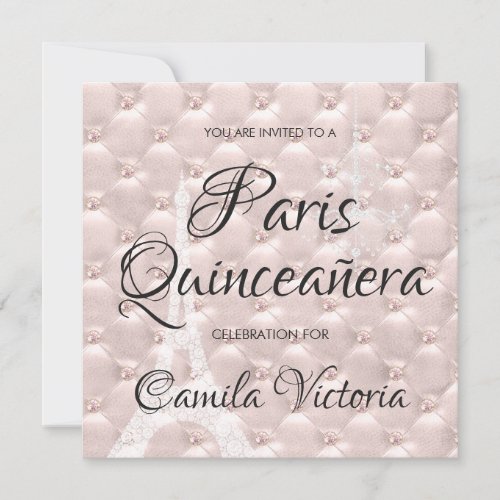 Pink Rose Gold Paris Quinceaera Celebration Invitation