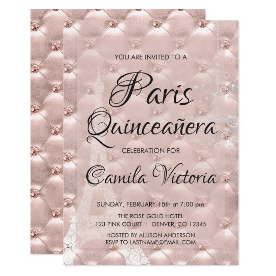 Pink Rose Gold Paris Quinceanera Celebration Invitation Zazzle Com