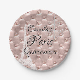 Pink Rose Gold Paris Quinceañera Celebration Paper Plates