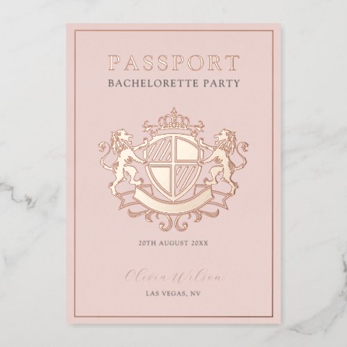 Pink  Rose Gold Passport Bachelorette Party Foil Invitation