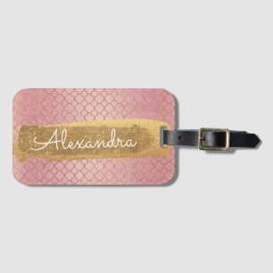 Pink Rose Gold Pattern Elegant Name Luggage Tag