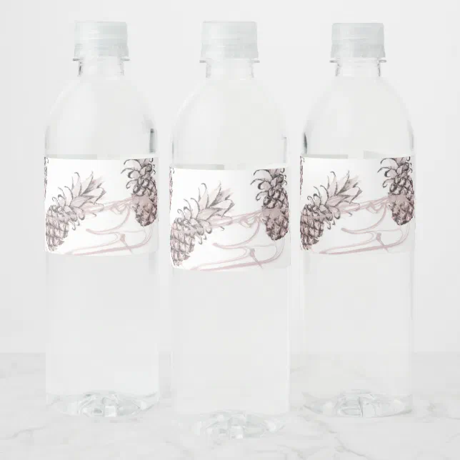 Pink Rose Gold Pineapples Sparkle Birthday Party Water Bottle Label