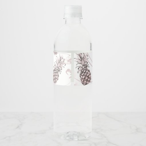Pink Rose Gold Pineapples Sparkle Birthday Party Water Bottle Label
