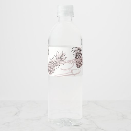 Pink Rose Gold Pineapples Sparkle Birthday Party Water Bottle Label