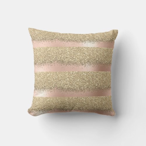 Pink Rose Gold Powder Blush Lux Glitter Stripes Throw Pillow