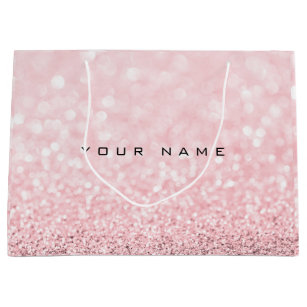 Glitter Gift Bags Zazzle Pink Rose Gold Powder Glitter Favor Gift Name Large Bag