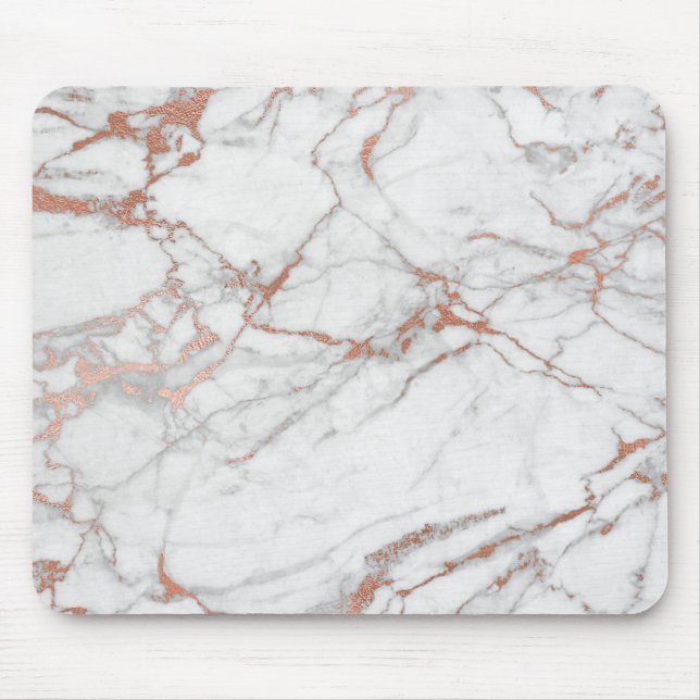 Pink Rose Gold Powder Gold White Gray Marble Mouse Pad (Front)