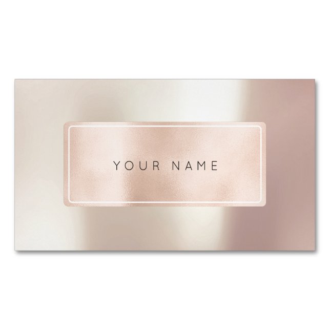 Pink Rose Gold Powder Metal Blush Spa Blogger Logo Business Card Magnet (Front)