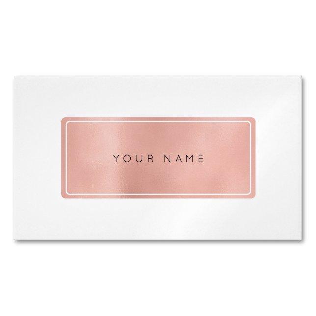 Pink Rose Gold Powder Metallic Rectangular Logo Magnetic Business Card (Front)