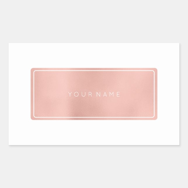 Pink Rose Gold Powder Metallic Rectangular Logo Rectangular Sticker (Front)