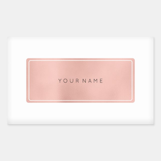 Pink Rose Gold Powder Metallic Rectangular Logo Sticker (Front)