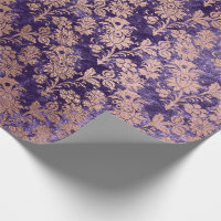 Royal Damask Crushed Velvet Purple Plumbrella Gold Wrapping Paper