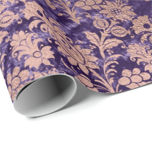 Pink Rose Gold Powder Purple Velvet Violet Floral Wrapping Paper