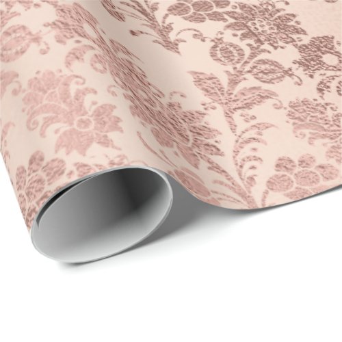 Pink Rose Gold Powder Skinny Faux Blush Floral Wrapping Paper