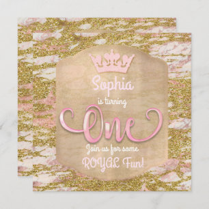 Pink Rose Gold Princess 1st One Party Invitation