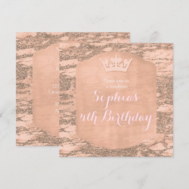 Pink Rose Gold Princess Crown Party Invitation (Front/Back)