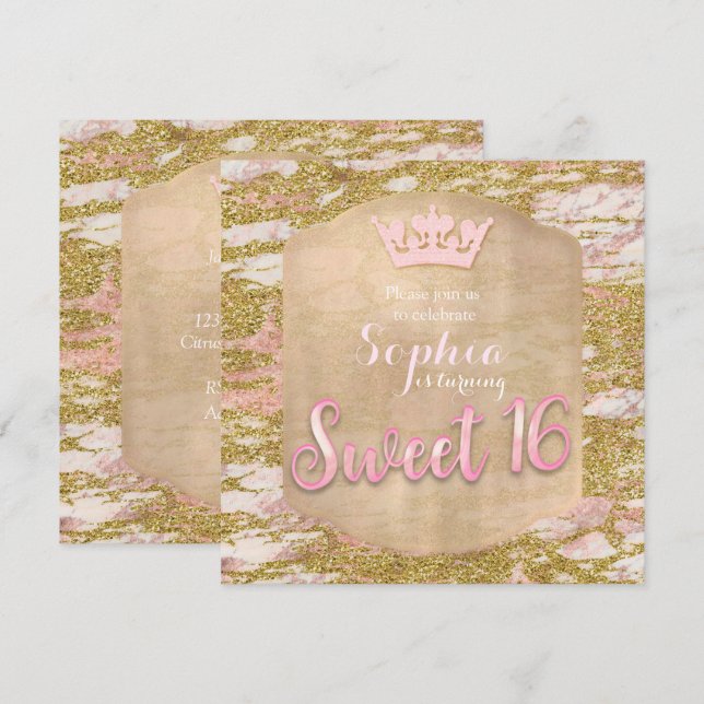 Pink Rose Gold Princess SWEET 16 Party Invitation (Front/Back)