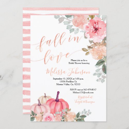 Pink Rose Gold Pumpkin Fall in Love invitation