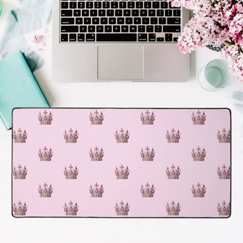 Pink rose gold queen crown girl desk mat