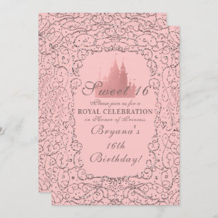Pink Rose Gold Royal Castle Princess Sweet 16 Invitation