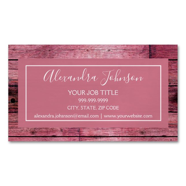 Pink Rose Gold Rustic Girly Wood Business Card Magnet (Front)