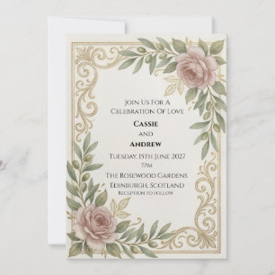 Pink Rose Gold Scroll Wedding Invite