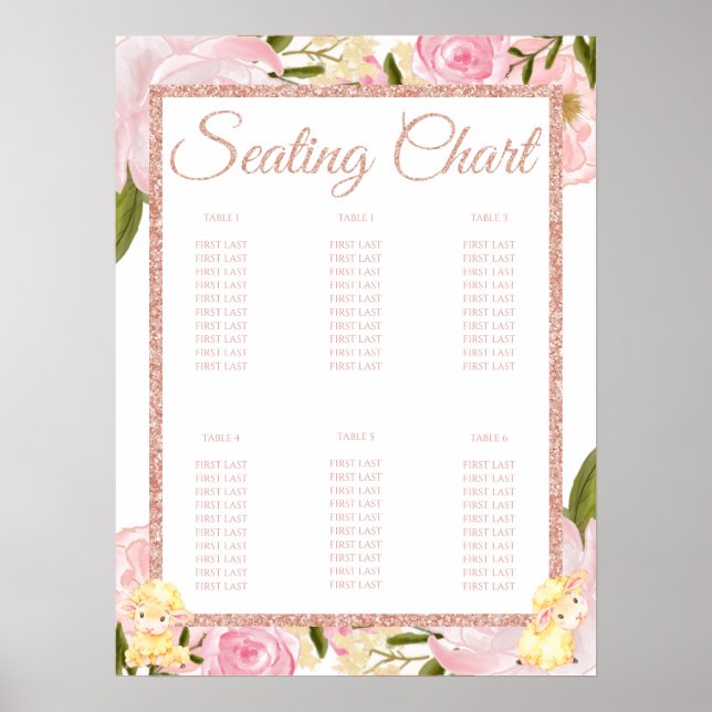 Pink Rose Gold Sheep Baby Shower Seating Chart (Front)