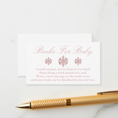 Pink Rose Gold Snowflake Books For Baby Enclosure Card