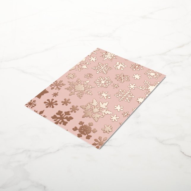 Pink Rose Gold Snowflake Christmas Foil Postcard (Rotated)