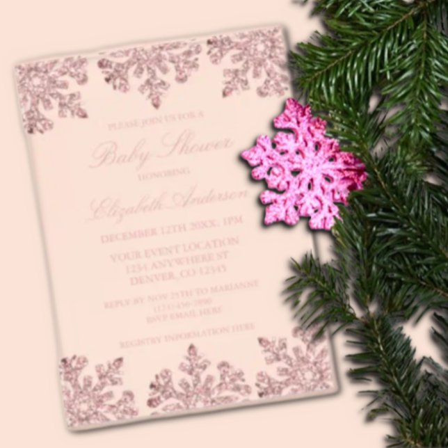 Pink Rose Gold Snowflake Winter Baby Shower Acrylic Invitations (Creator Uploaded)