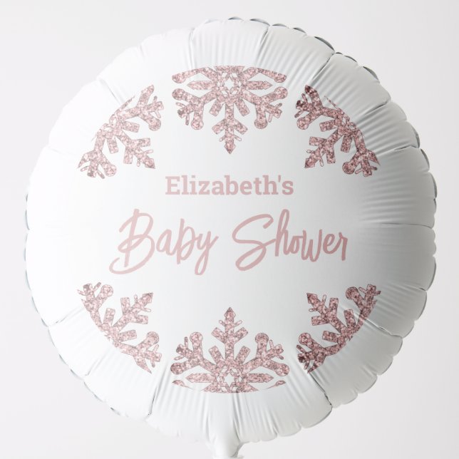 Pink Rose Gold Snowflake Winter Baby Shower Balloon (Front)