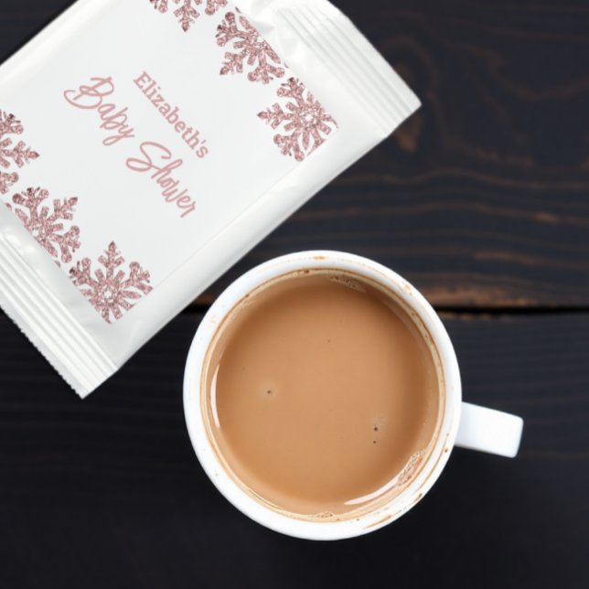 Pink Rose Gold Snowflake Winter Baby Shower Hot Chocolate Drink Mix (Creator Uploaded)