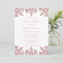 Pink Rose Gold Snowflake Winter Baby Shower Invitation