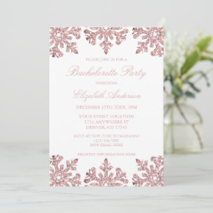Pink Rose Gold Snowflake Winter Bachelorette Party Invitation