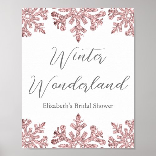Pink Rose Gold Snowflake Winter Bridal Shower Poster