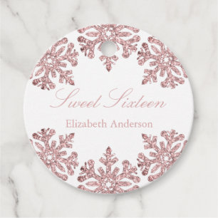 Pink Rose Gold Snowflake Winter Sweet 16 Favor Tags