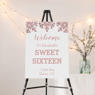 Pink Rose Gold Snowflake Winter Sweet 16 Foam Board