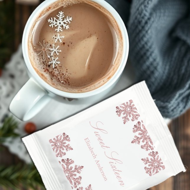 Pink Rose Gold Snowflake Winter Sweet 16 Hot Chocolate Drink Mix (Creator Uploaded)