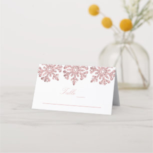 Pink Rose Gold Snowflakes Winter Sweet Sixteen Place Card