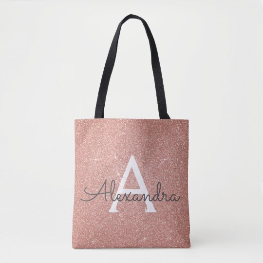 Pink Rose Gold Sparkle Elegant Monogram Book Bag Zazzle