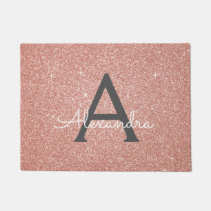 Pink - Rose Gold Sparkle Glitter Monogram Name Doormat