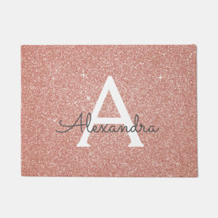 Pink - Rose Gold Sparkle Glitter Monogram Name Doormat
