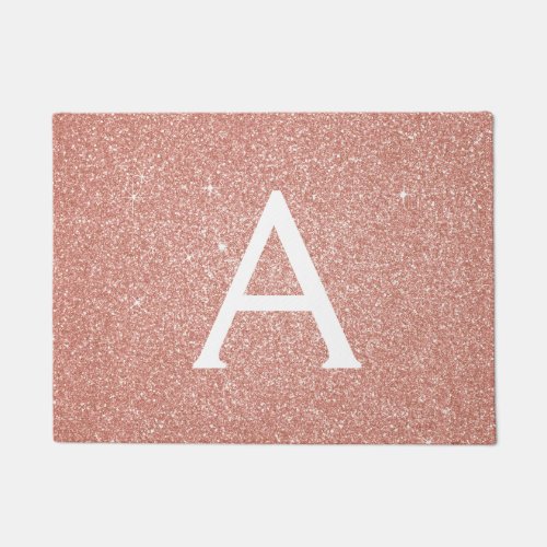 Pink _ Rose Gold Sparkle Glitter Monogram Name Doormat